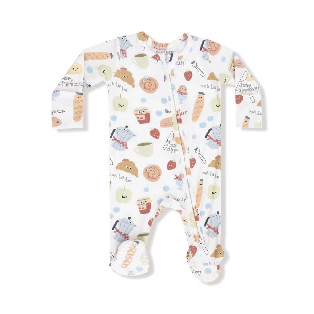 NEW ANGEL DEAR baby's bonjour breakfast 2 way zipper footie in ivory/dusty rose